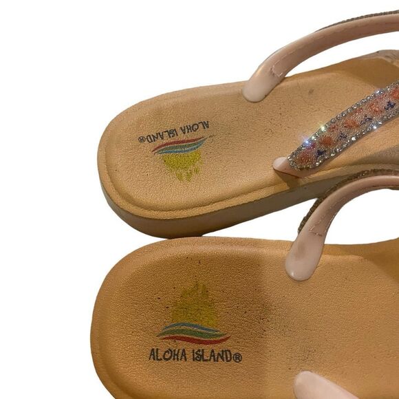 Aloha Island Women 10M Tan/Rhinestones / Flip Flops Medallion at Toe Post - Picture 4 of 9
